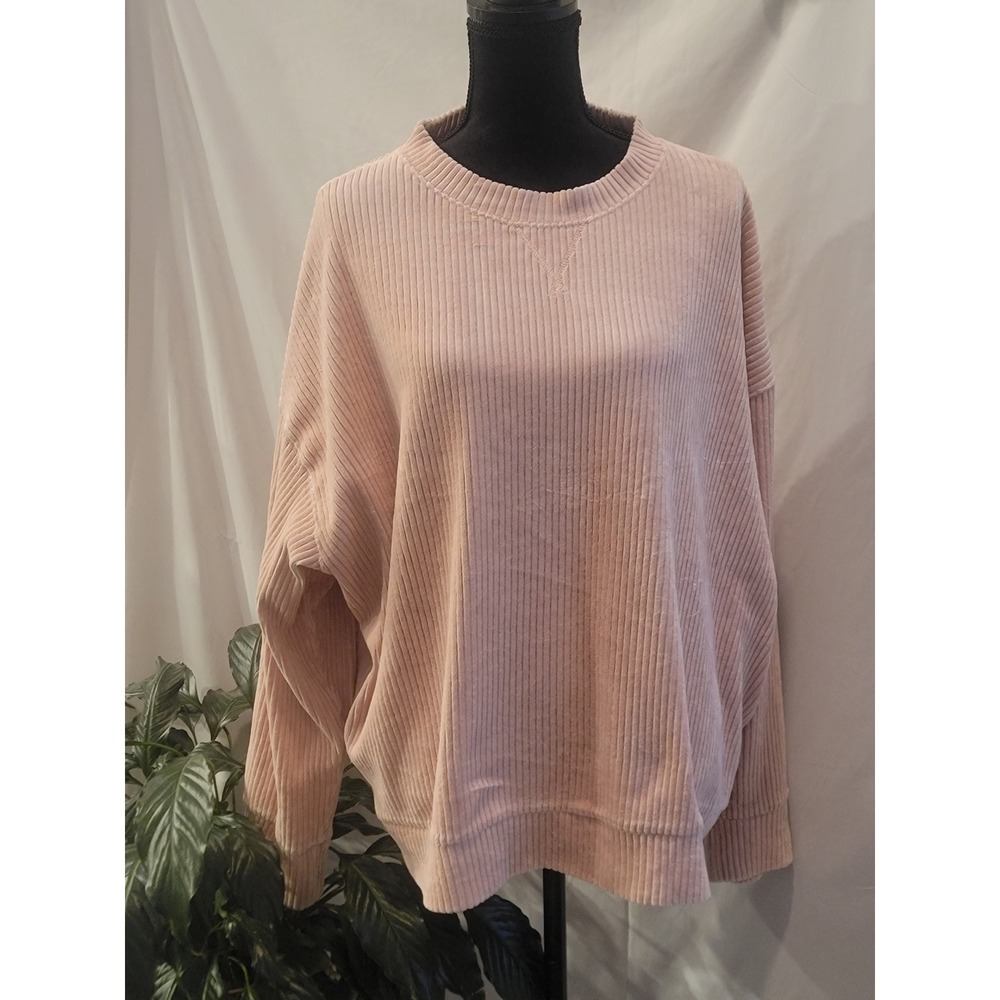 H&M Women XXL Pink Ribbed Knit Oversized Crewneck Sweater Pullover Slouchy L/S